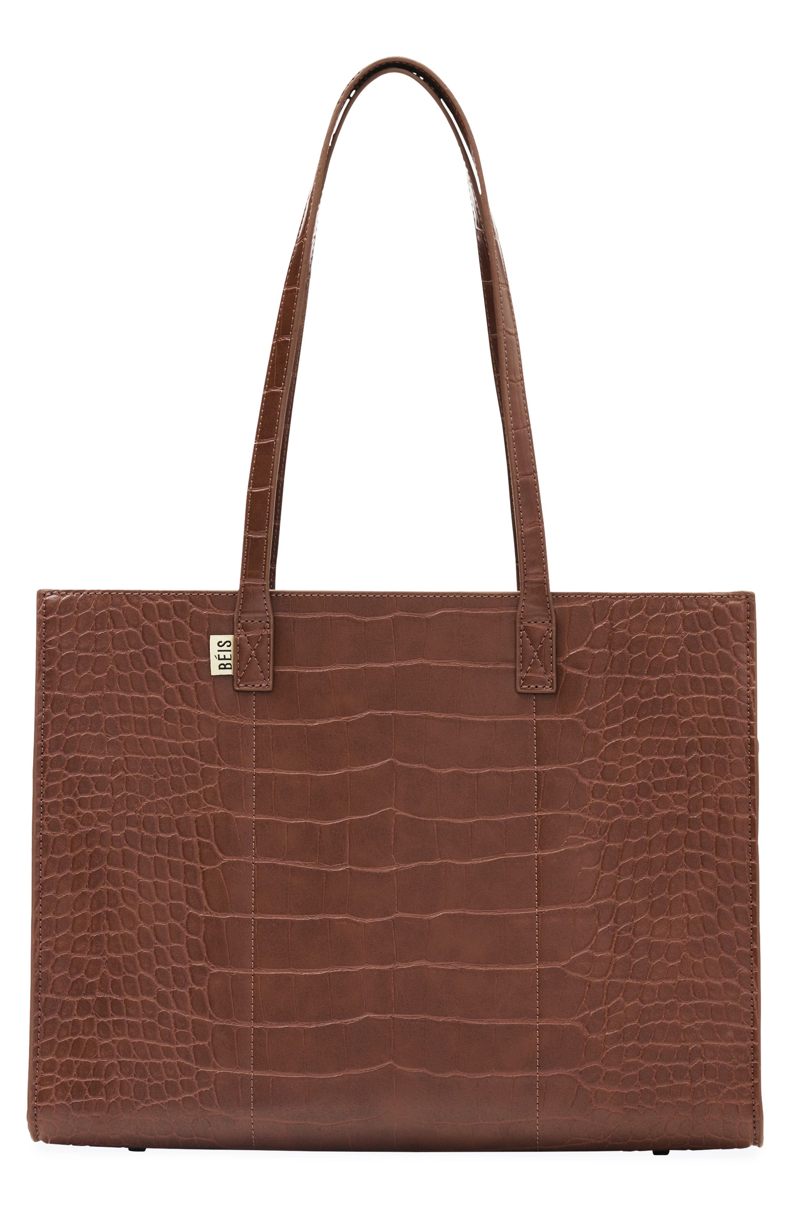 Béis Croc Embossed Work Tote, Main, color, 