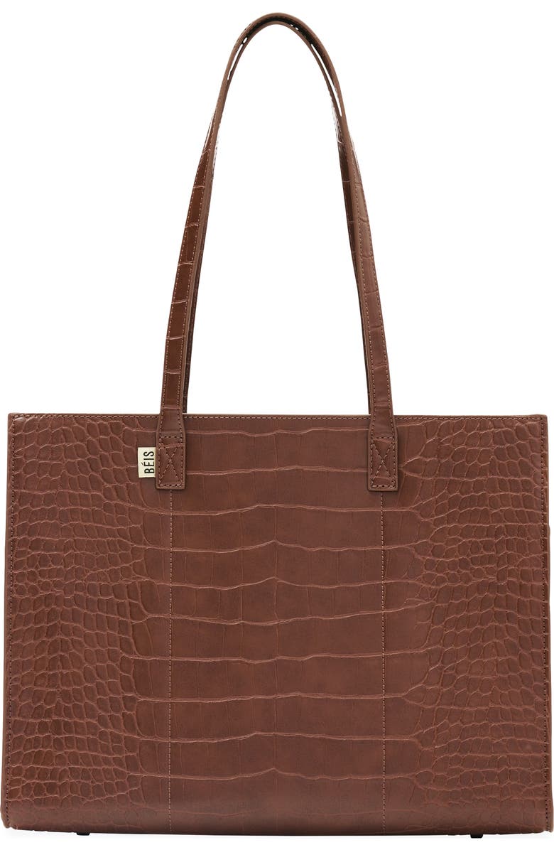 Béis Croc Embossed Work Tote, Main, color,