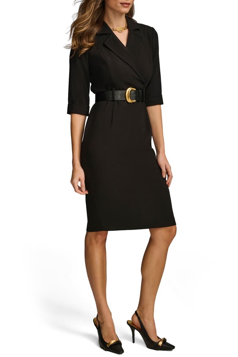 Belted Faux Wrap Sheath Dress, Alternate, color, BLACK
