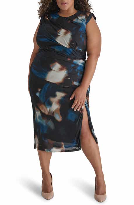 DKNY Sleeveless Ruched Mesh Body-Con Dress