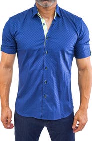 Maceoo Galileo Panam 38 Navy Contemporary Fit Short Sleeve Button-Up Shirt