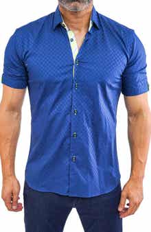 Maceoo Galileo Panam 38 Navy Contemporary Fit Short Sleeve Button-Up Shirt