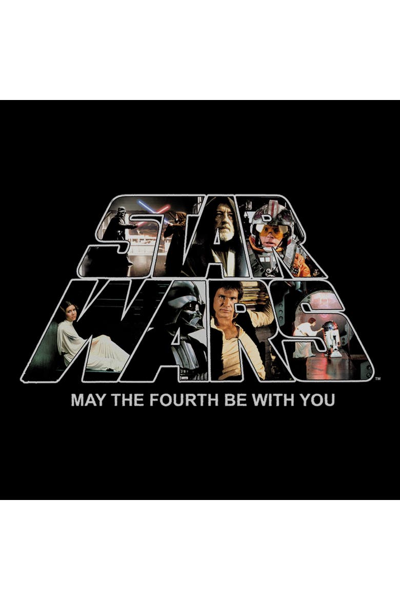 Mens Star Wars Classic Logo Collage May The Fourth T Shirt, Alternate, color, Black