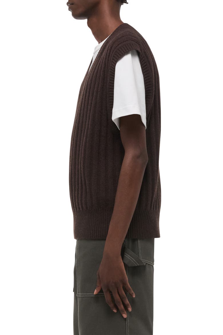 Zephir Oversize V-Neck Ribbed Wool Blend Sweater Vest, Alternate, color, DARK BROWN