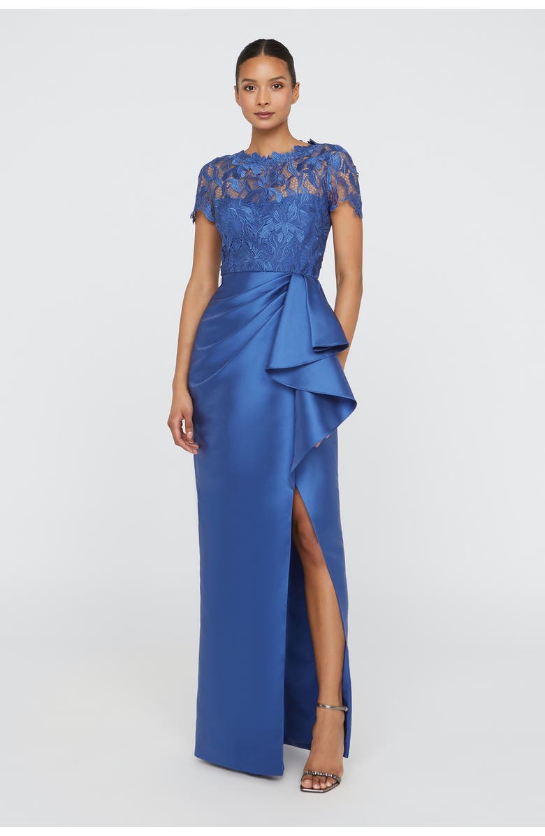 Theia Selena Column Draped Dress, Main, color, Blue Mirage