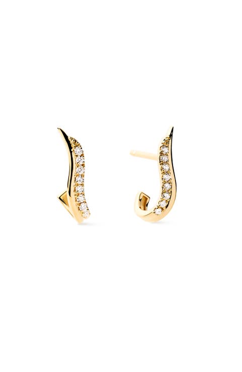 Solid Yellow Gold - Diamond Flame Studs