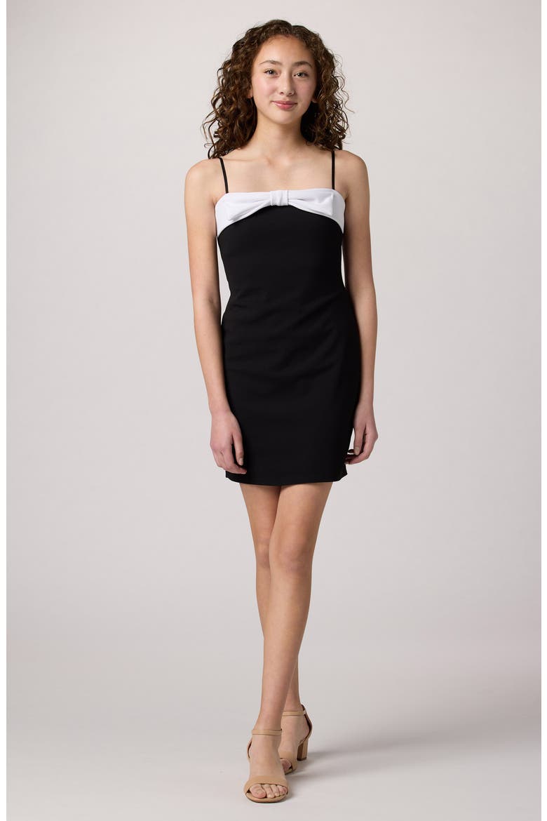 Kids' Bow Detail Stretch Crepe Dress, Main, color, BLACK
