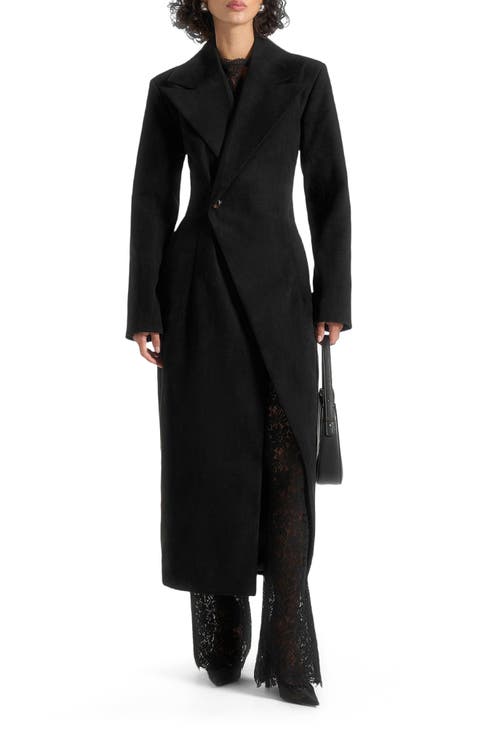 Esma Suede Asymmetric Coat with Cinch Belt