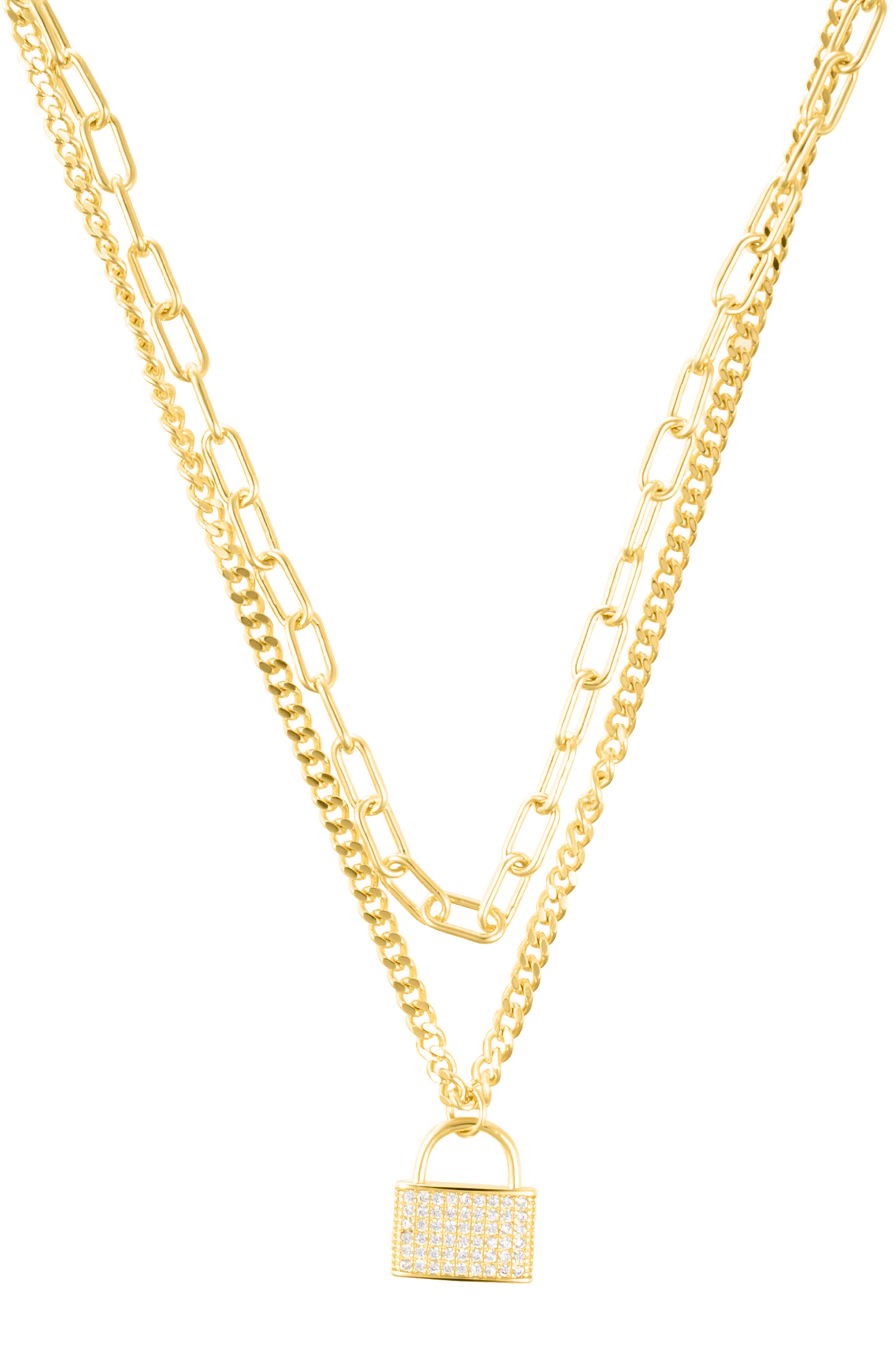 Adornia Pavé Lock Layered Necklace