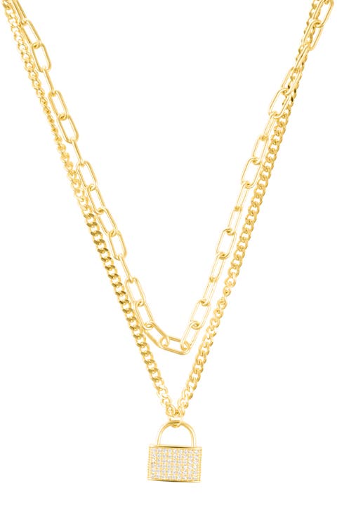 Pavé Lock Layered Necklace