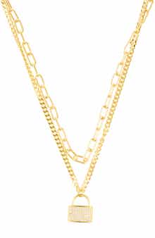Adornia Pavé Lock Layered Necklace