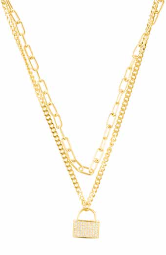 Adornia Pavé Lock Layered Necklace