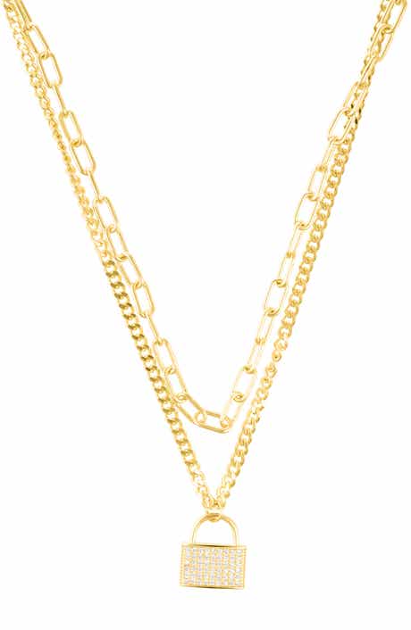 Adornia Pavé Lock Layered Necklace