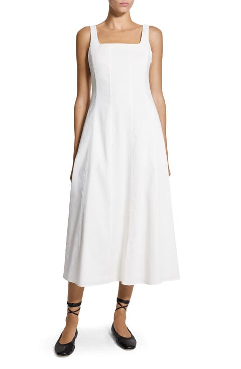 Sleeveless Seamed Linen Blend Fit & Flare Dress