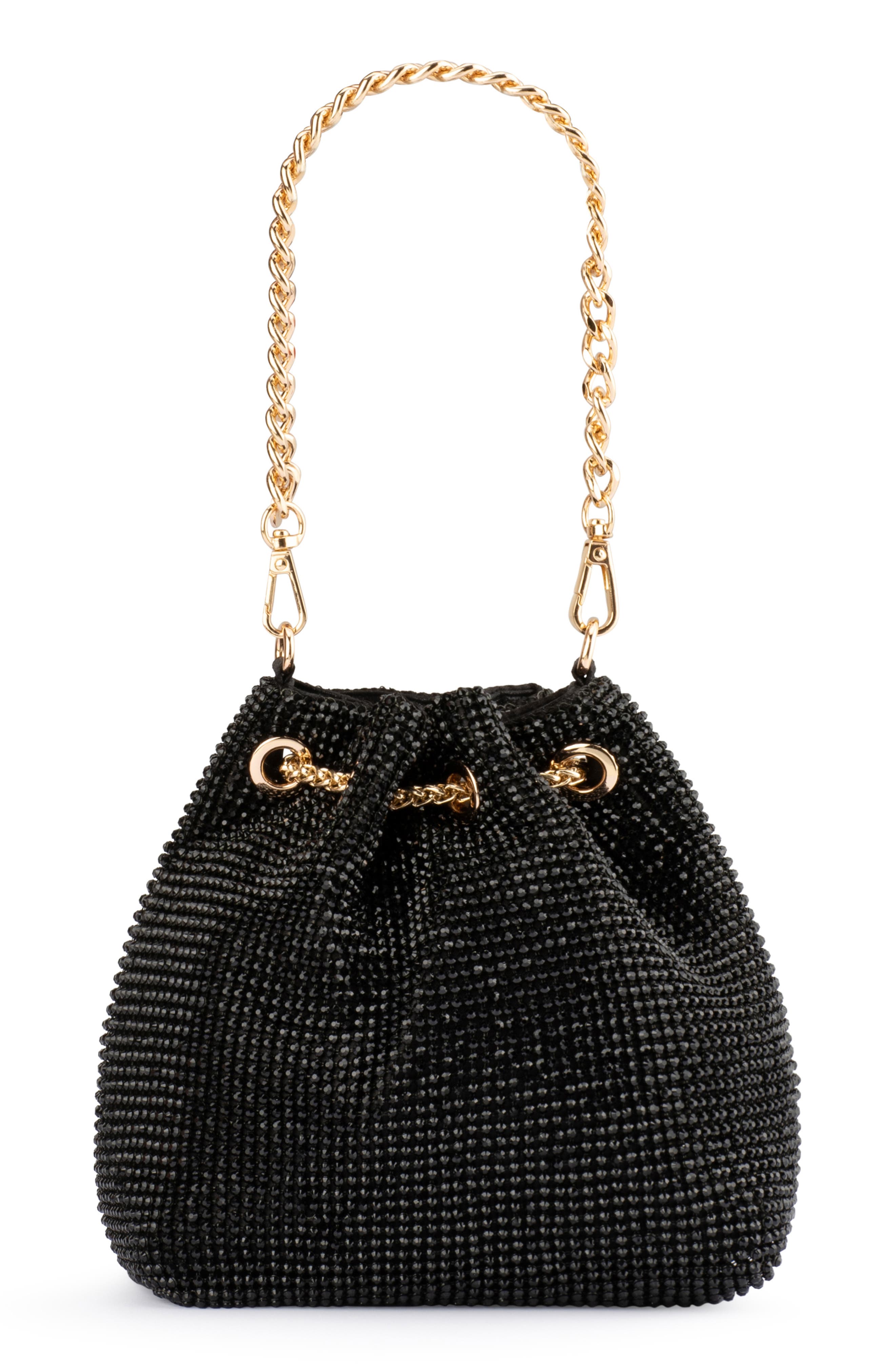 Olga Berg Miranda Drawstring Bucket Bag, Alternate, color, Black