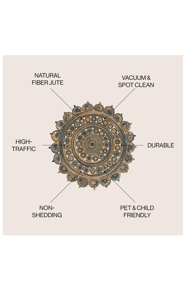 JONATHAN Y Flora Medallion Contemporary Bohemian Round Jute Round Area Rug, Alternate, color, Blue/Natural