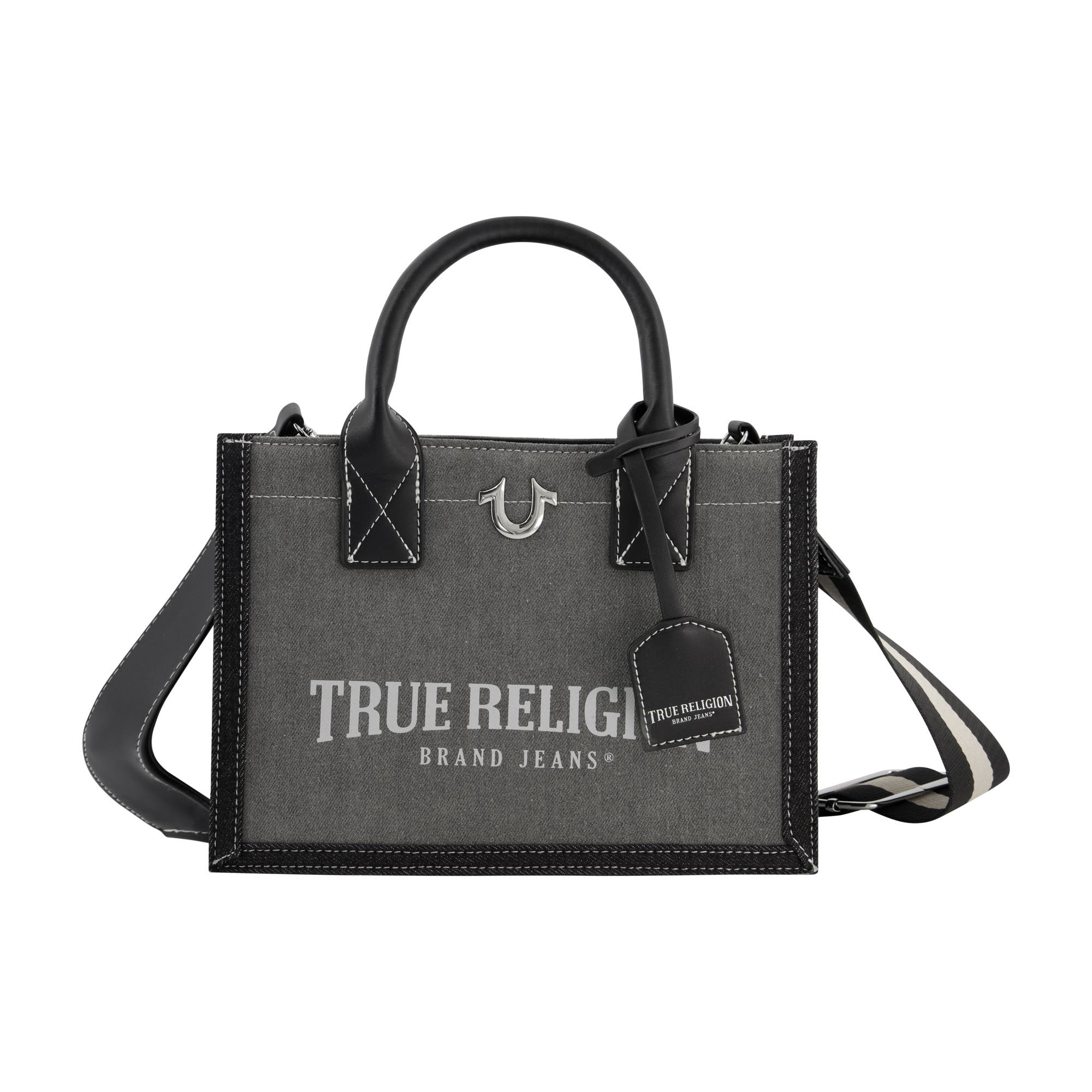 True Religion Modern Edge Denim Tote, Main, color, Light Grey