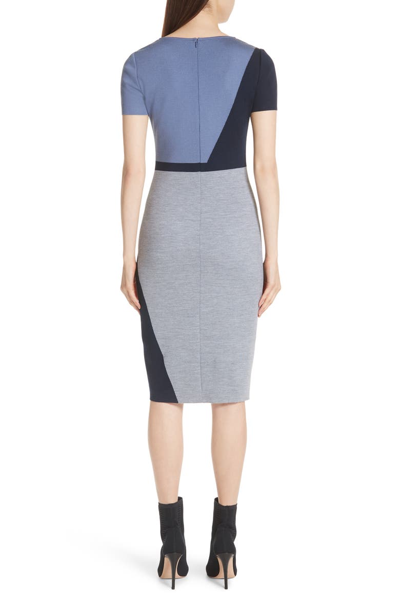 Slanted Colorblock Milano Knit Sheath Dress, Alternate, color, CHAMBRAY MULTI