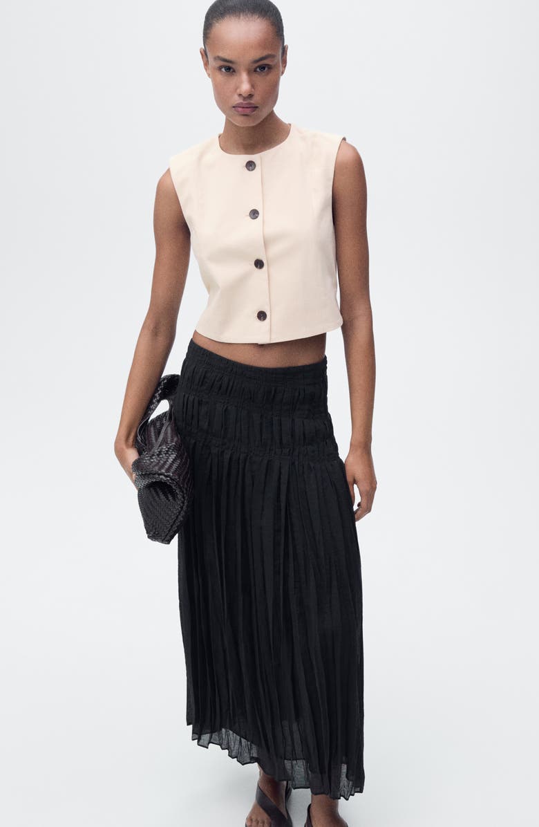 MANGO Button Cotton Crop Top, Alternate, color, Ecru