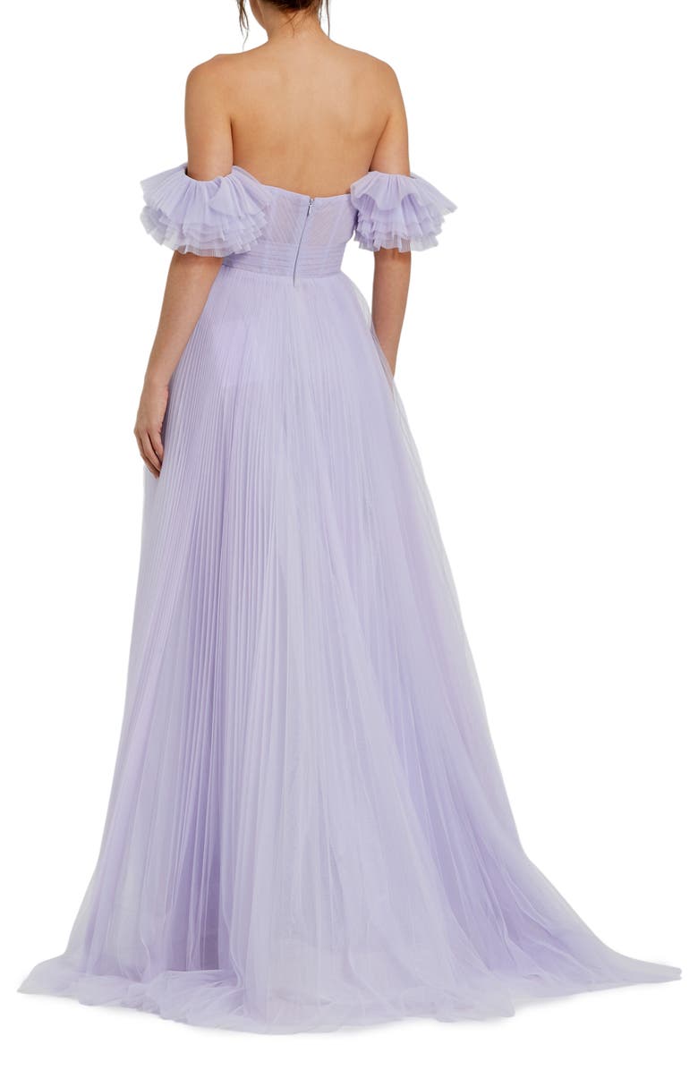 Mac Duggal Off The Shoulder Flutter Sleeve Tulle A Line Gown, Alternate, color, Lilac