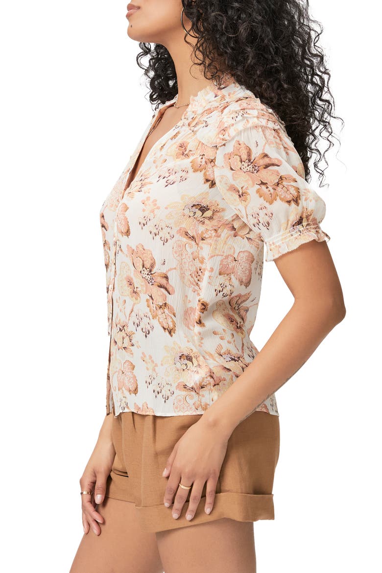 Floral Silk Button-Up Shirt, Alternate, color, CREAM MULT