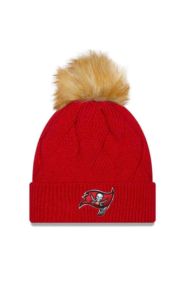New Era Women's New Era Red Tampa Bay Buccaneers Snowy Cuffed Knit Hat with Pom, Main, color, Red