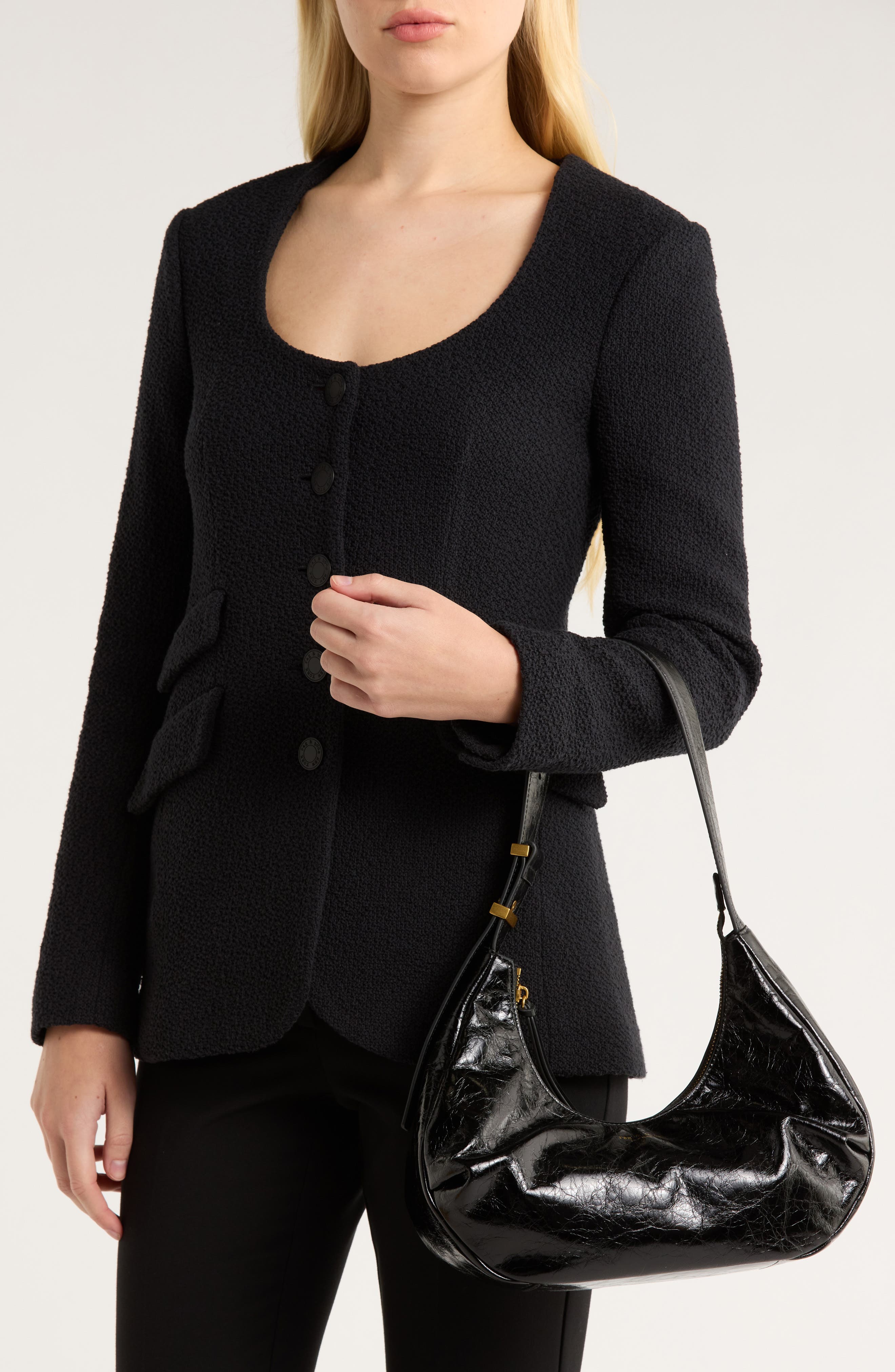 rag & bone Hudson Leather Hobo Bag, Alternate, color, Black