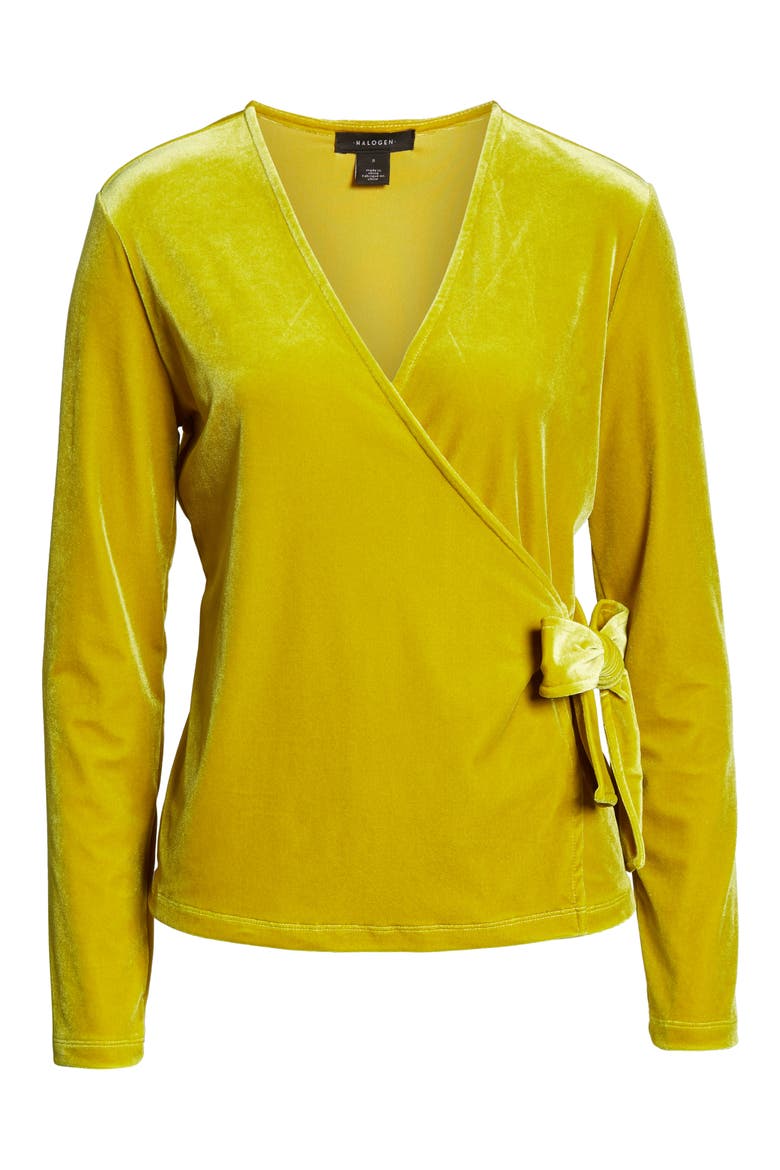 Velvet Ballet Wrap Top, Alternate, color, GREEN CRESS