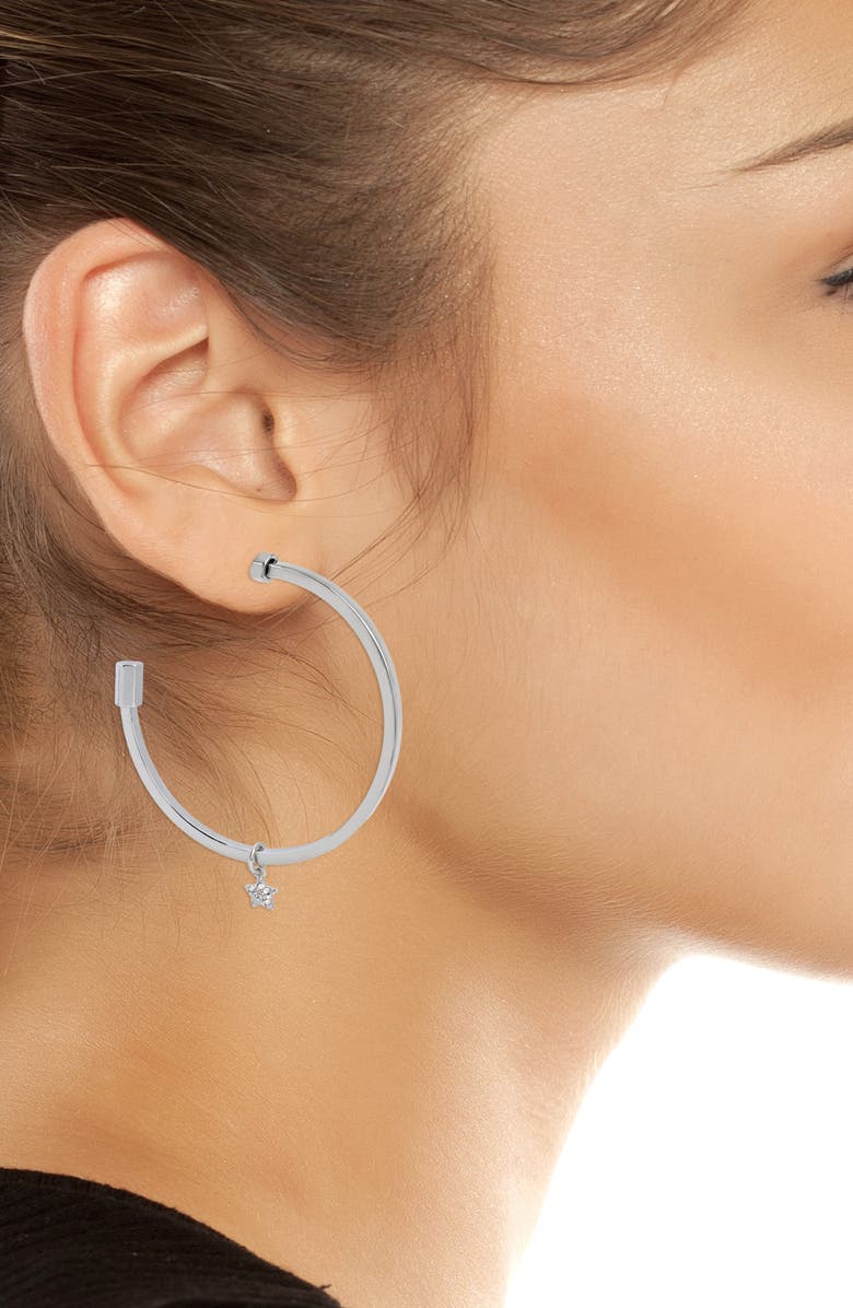 AllSaints Crystal Pavé Star Drop Hoop Earrings, Alternate, color, 