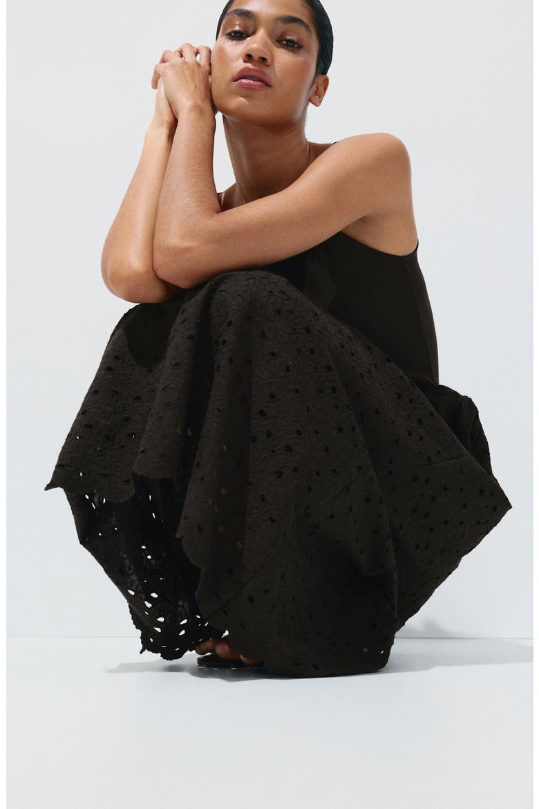 Embroidered Eyelet Mixed Media Dress, Alternate, color, BROWN