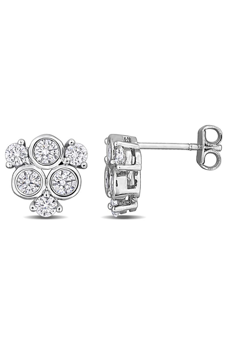 Lab-Grown Diamond Cluster Earrings Sterling Silver, Main, color, Sterling Silver