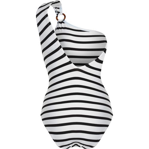Shop Vilebrequin Rayures Asymmetric One-piece In Noir Blanc