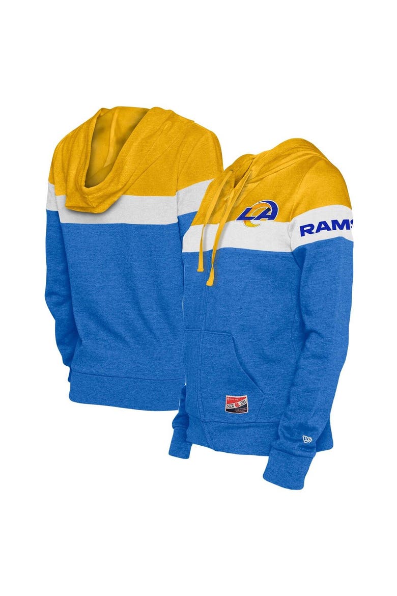 Women's New Era Royal/Gold Los Angeles Rams Throwback Colorblock Full-Zip Hoodie, Main, color, Royal