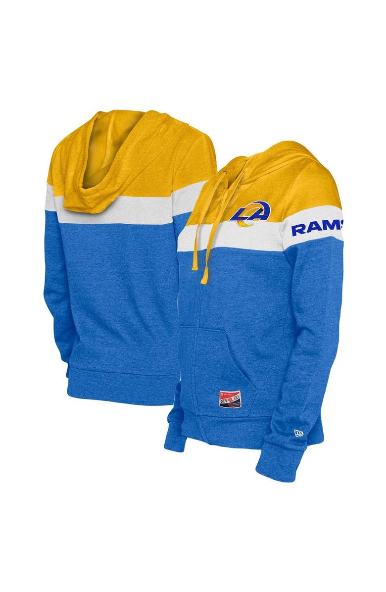 New Era Women's New Era Royal/Gold Los Angeles Rams Throwback Colorblock Full-Zip Hoodie, Main, color, Royal