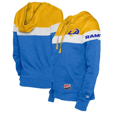 Women's New Era Royal/Gold Los Angeles Rams Throwback Colorblock Full-Zip Hoodie