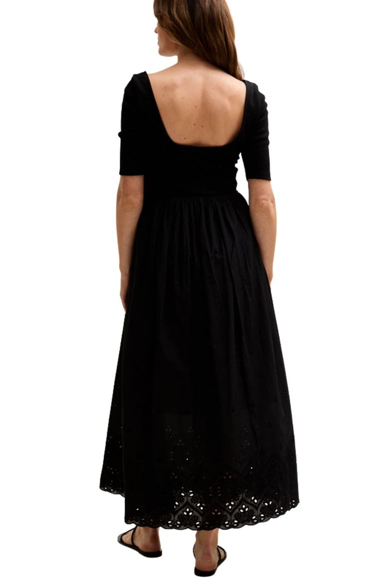 Sydney Short Sleeve Jersey Bodice Embroidered Midi Dress, Alternate, color, Black