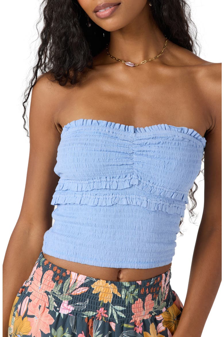 Dedra Smocked Ruffle Strapless Crop Top, Alternate, color, HYDRANGEA