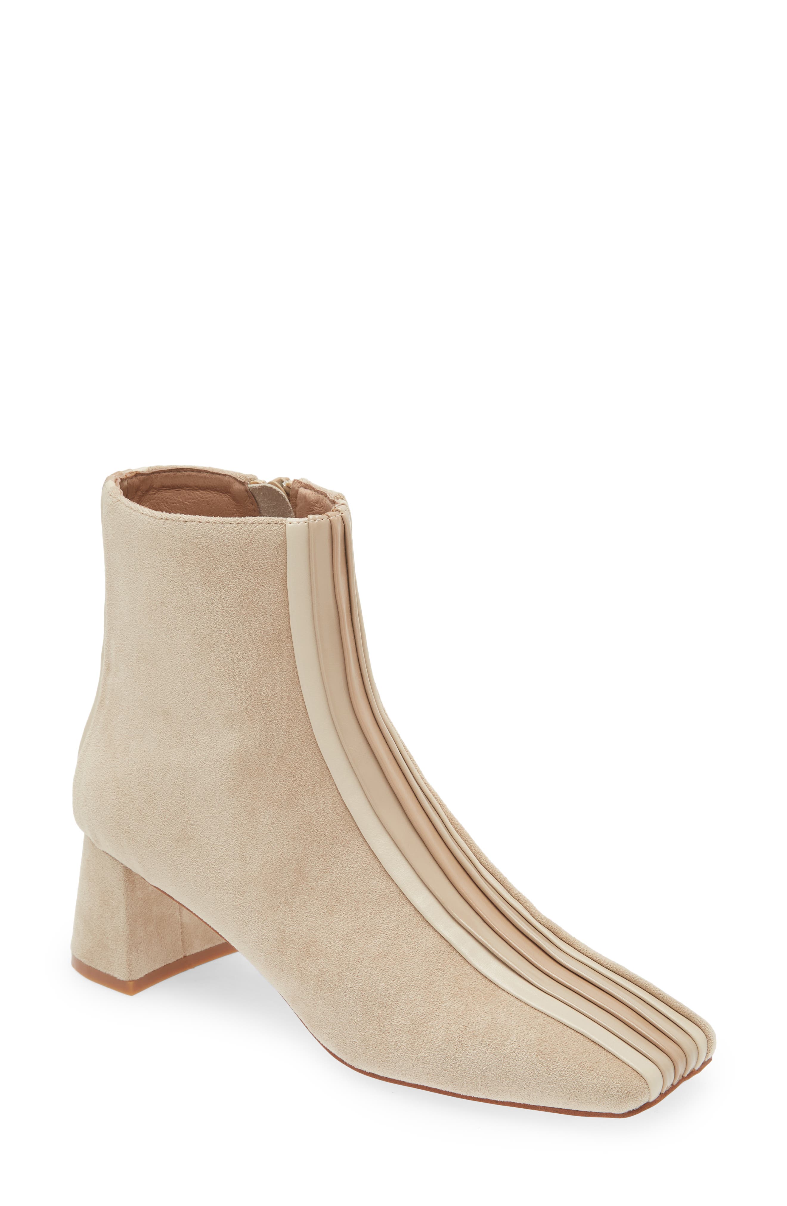Peace Out Square Toe Bootie, Main, color, BEIGE SUEDE COMBO