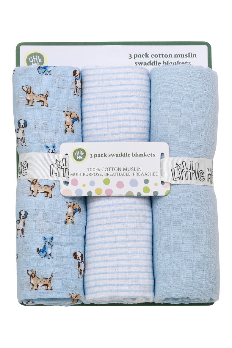 3-Pack Cotton Muslin Swaddle Blankets, Alternate, color, BLUE