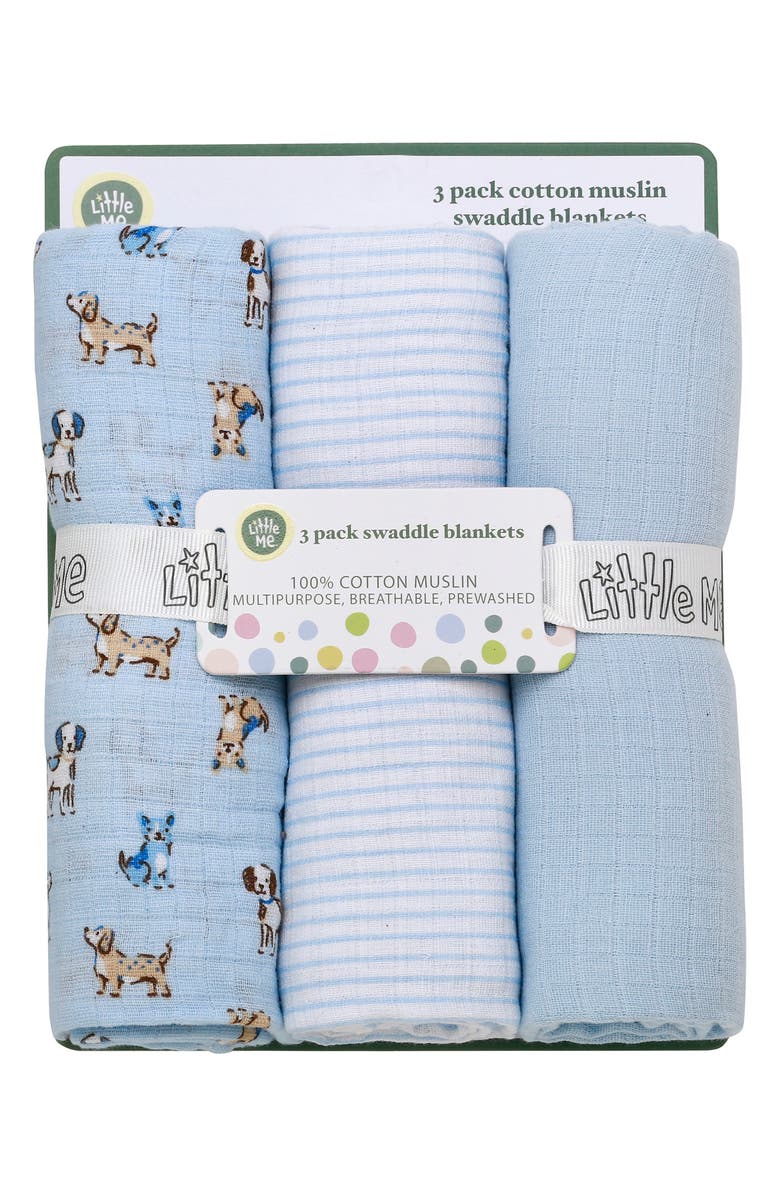 Little Me 3-Pack Cotton Muslin Swaddle Blankets, Alternate, color, Blue