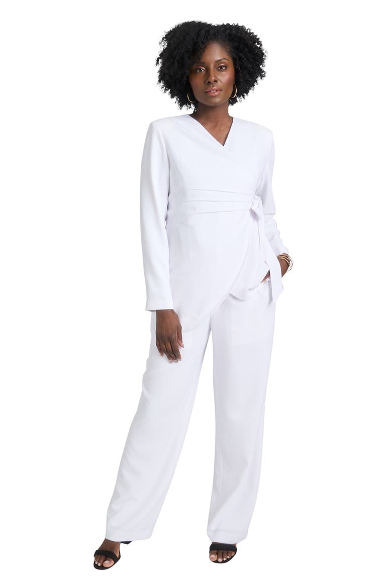 2-Piece Faux Wrap Pantsuit, Main, color, WHITE