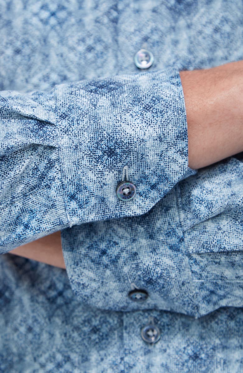 Bugatchi Axel Shaped Fit Stretch Cotton Button-Up Shirt, Alternate, color, Dusty Blue