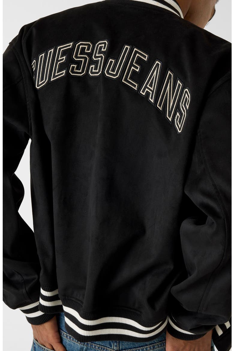 Faux Suede Bomber Jacket, Alternate, color, BLACK-BLACK