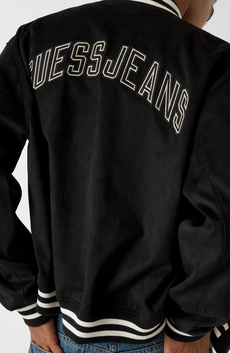 GUESS JEANS Faux Suede Bomber Jacket, Alternate, color, Black-Black