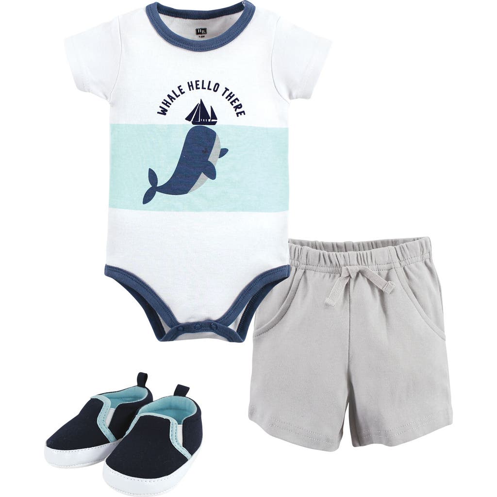 Hudson Baby Little Gent's Soft Cotton Bodysuit, Shorts & Footwear 3pk In Multi