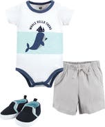 Hudson Baby Little Gent's Soft Cotton Bodysuit, Shorts & Footwear 3Pk