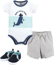 Hudson Baby Little Gent's Soft Cotton Bodysuit, Shorts & Footwear 3Pk