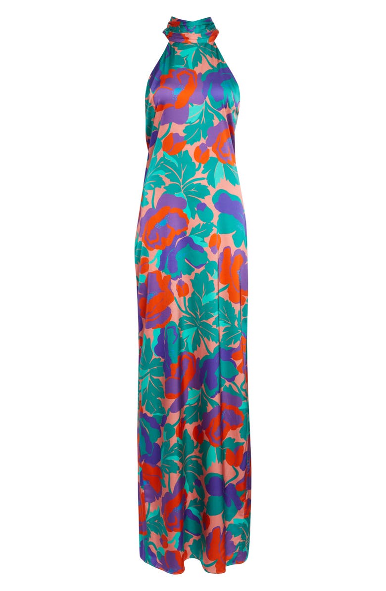 Ramy Brook Dahlia Tatiana Halter Neck Gown, Alternate, color, Coral Floral