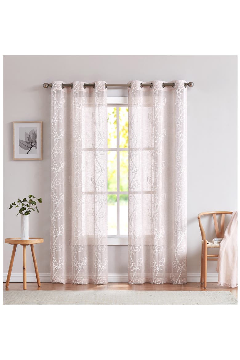 Set of 2 Embroidered Sheer Curtain Panels, Main, color, BLUSH