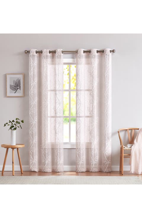 Set of 2 Embroidered Sheer Curtain Panels